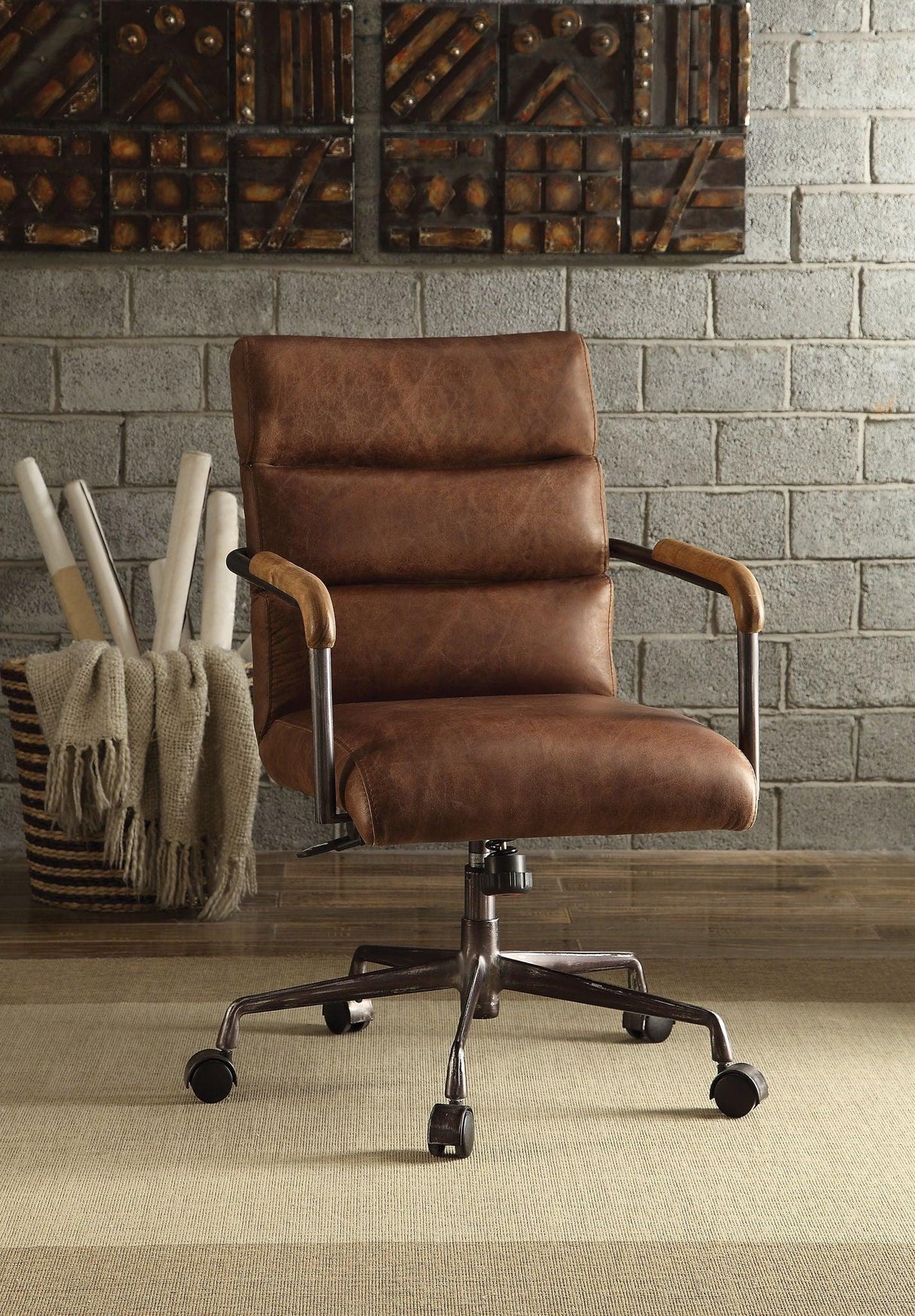 Harith - Retro Top Grain Leather Office Chair - Furniture Home Direct