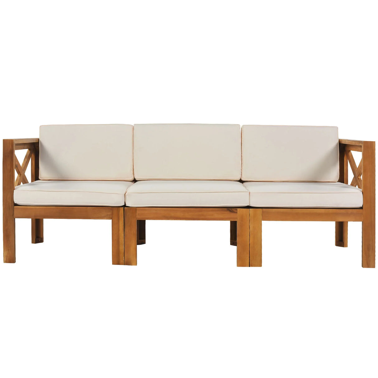 Outdoor 5-Piece Sectional Set with Cushions, Natural Finish+ Beige Cushions - Furniture Home Direct