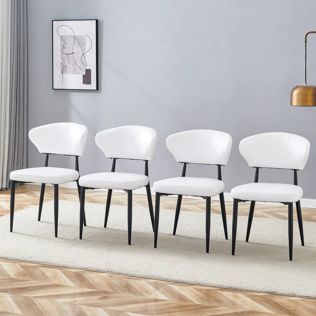 Dining Chairs Set Of 4 Modern Upholstered Metal Legs White - Furniture Home Direct