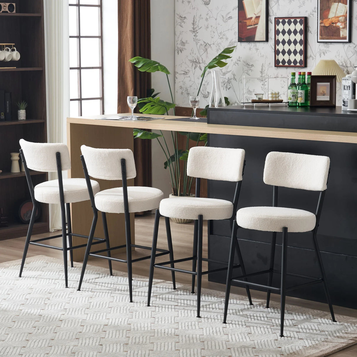 Modern Teddy Fabric Upholstered Bar Stools - Black Legs - Furniture Home Direct