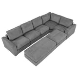 121.3" Modular Sectional Sofa with Two Movable Ottomans, Gray - Furniture Home Direct