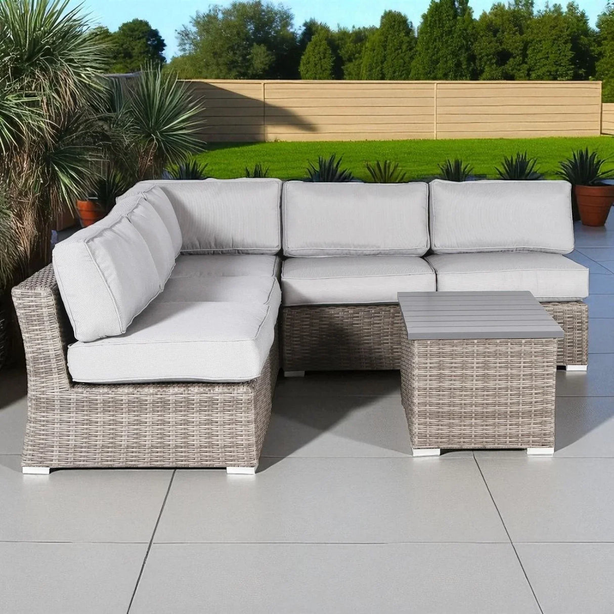 Wicker Sectional Sofa With Cushions And Table - Furniture Home Direct