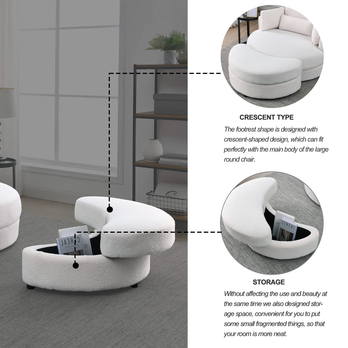 Linen Barrel Swivel Chair With Storage Ottoman - Furniture Home Direct
