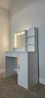 Vanity Desk With Mirror And LED Lighting For Bedroom White - Furniture Home Direct