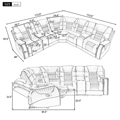 Sectional Sofa Manual Reclining With LED Light Strips Black - Furniture Home Direct