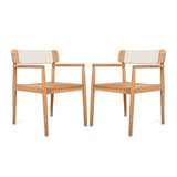 Creative Braided Acacia Wood Outdoor Dining Table And Chairs With Armrests (Set of 2) - Teak / White
