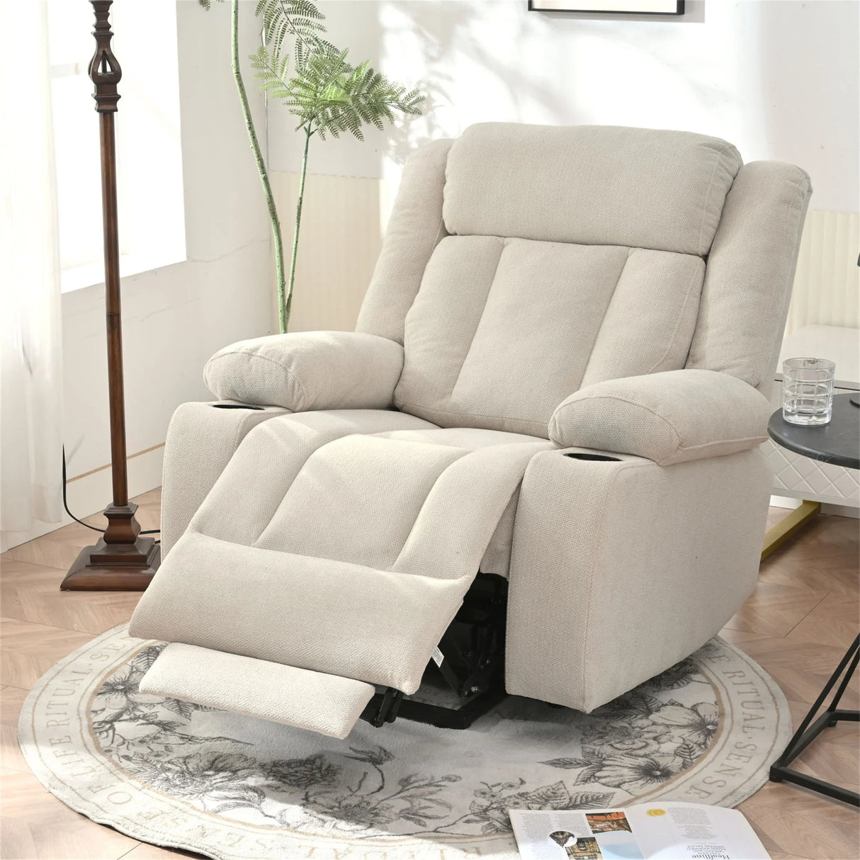 Power Lift Recliner Chair With Extended Footrest, Remote Control, Cup Holders, And Side Pockets - Furniture Home Direct