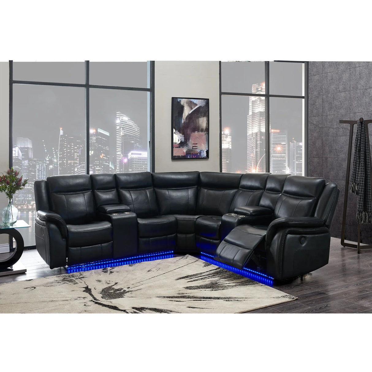 Jupiter - Power Leather Sectional - Black - Furniture Home Direct
