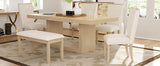 Dining Set Extendable Pedestal Table Bench And Chairs Beige - Furniture Home Direct