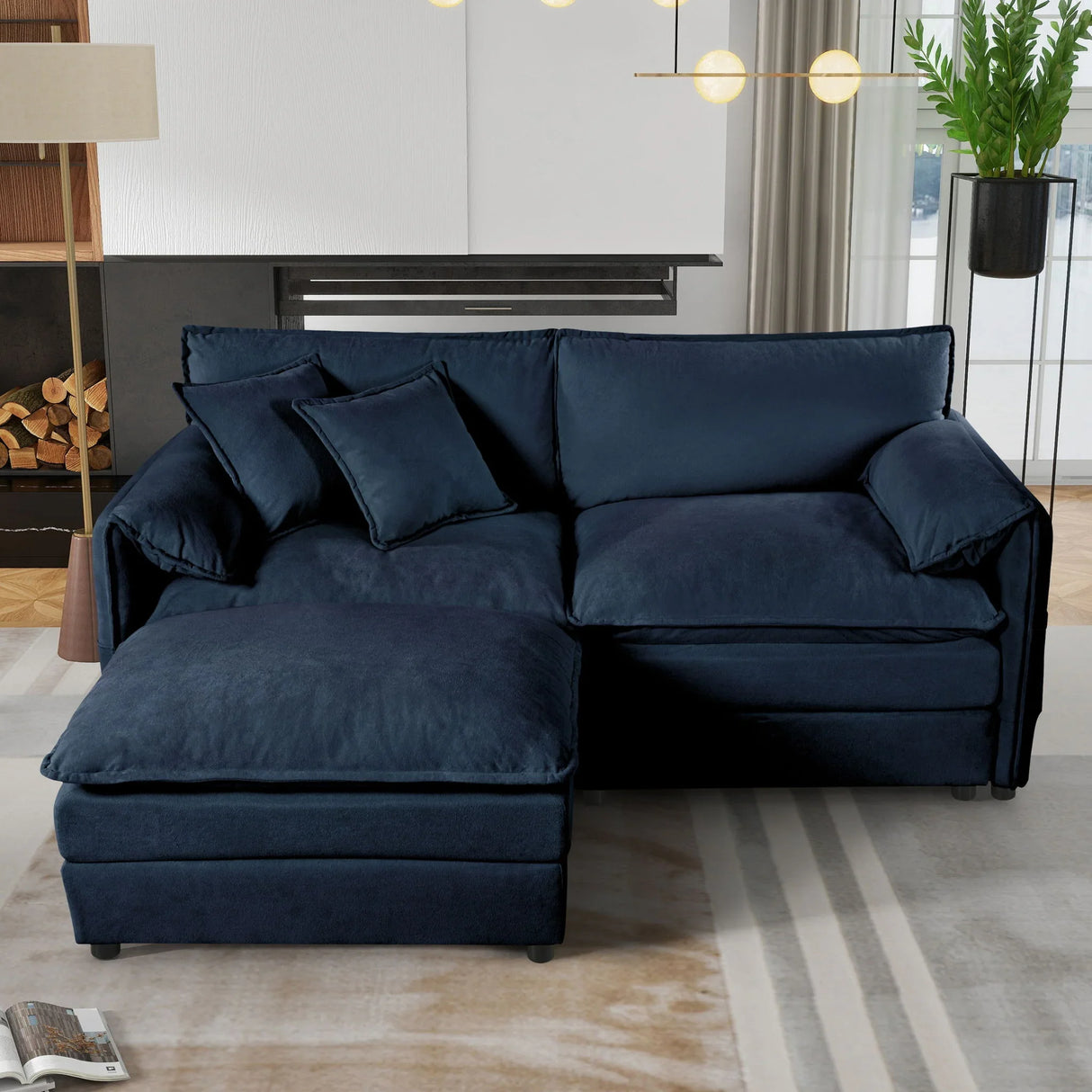 Modern Comfy Deep Seat Modular Sectional Sofa Cloud Couch With Ottoman - Furniture Home Direct