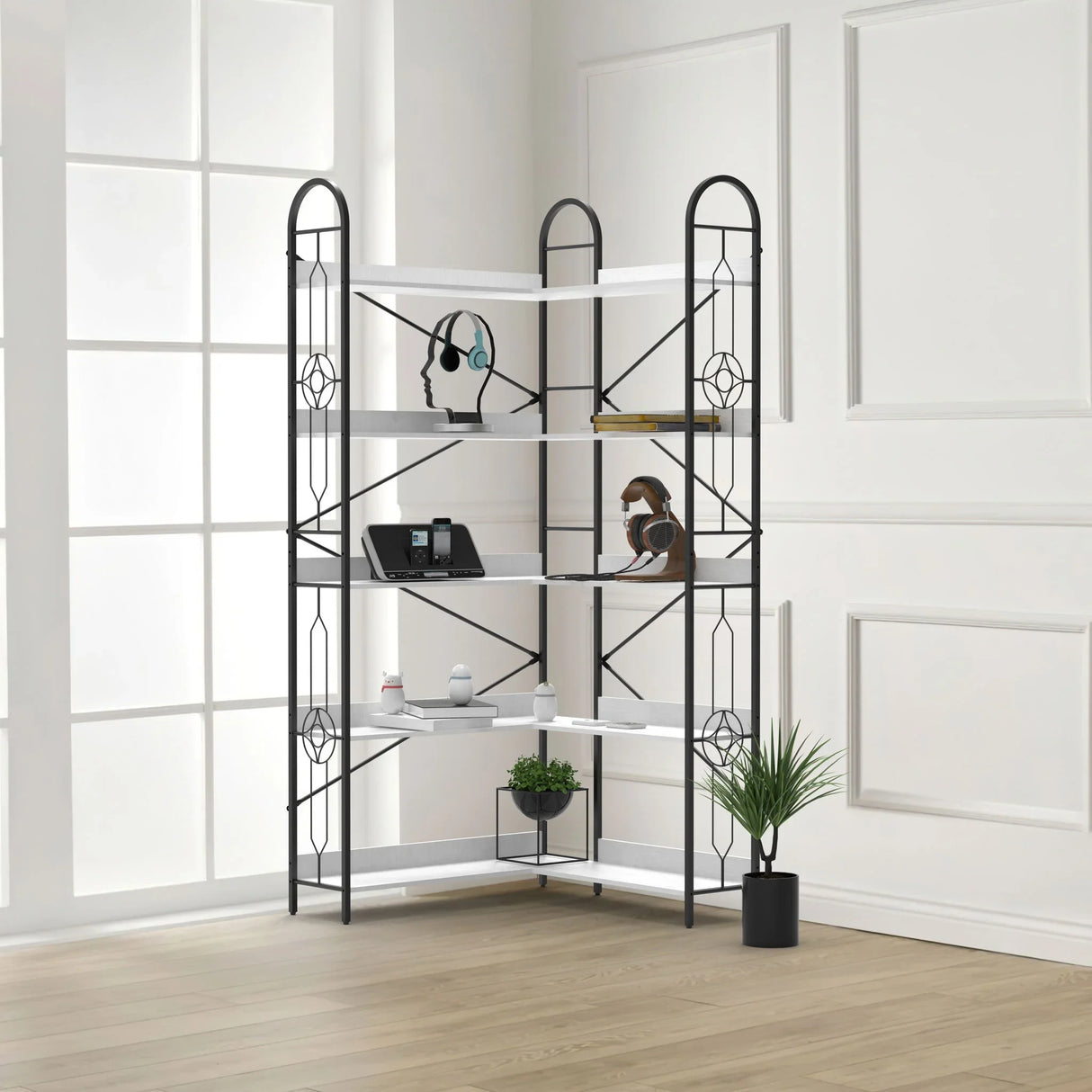 Industrial Style Corner Bookshelf With Thickened Iron Frame - Furniture Home Direct