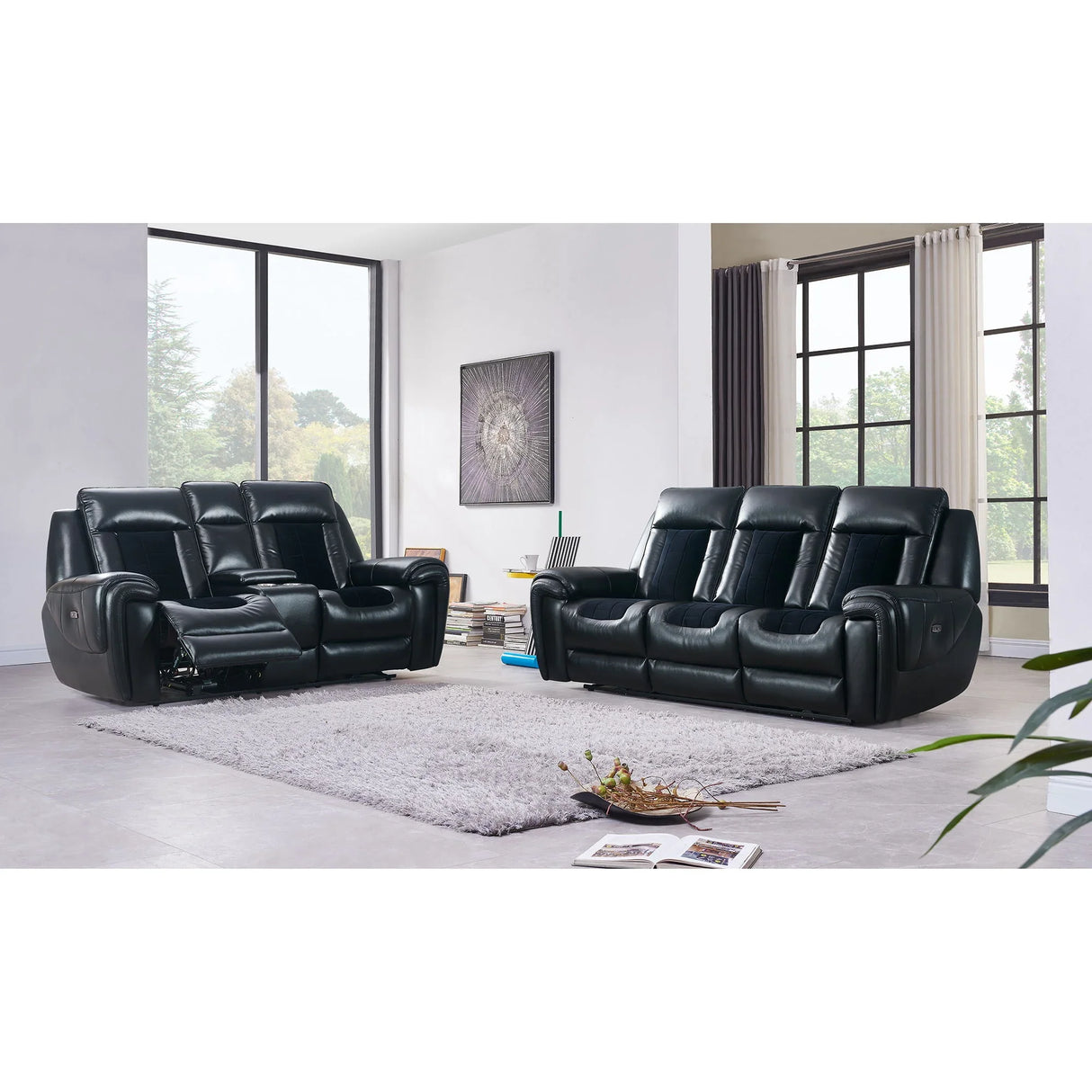 Clark - Blanche / Velvet Power Console Reclining LS With LED - Black - Furniture Home Direct