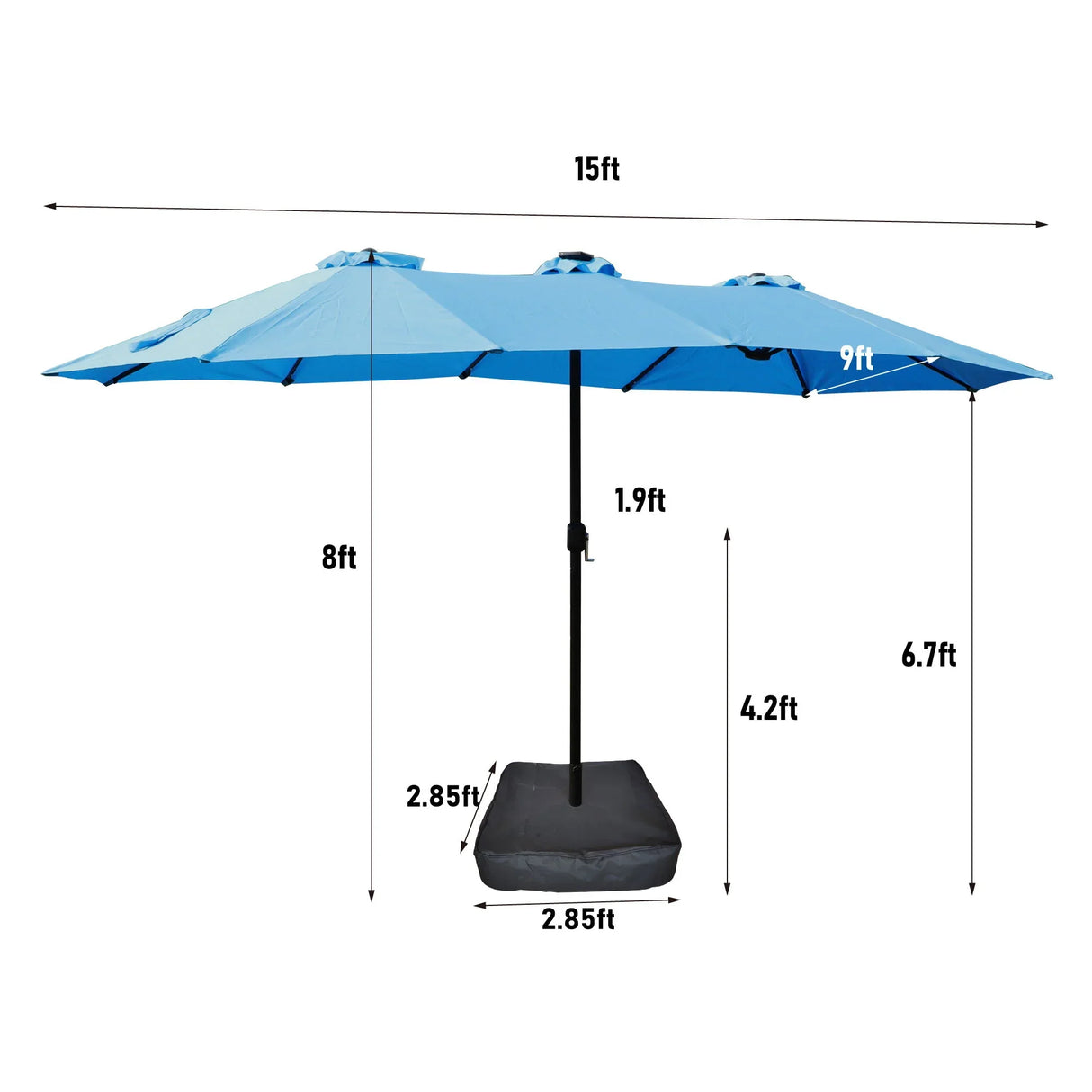 Double- Sided Outdoor Market Umbrella With Lights And Base - Furniture Home Direct