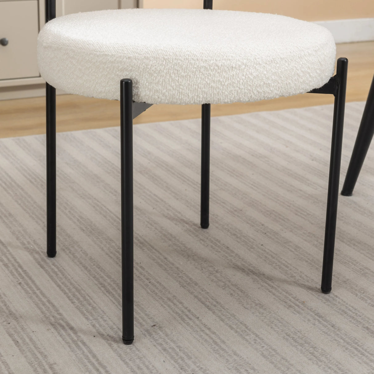 Dining Set Round With Boucle Chairs Modern Compact White - Furniture Home Direct
