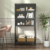 Heavy Duty Metal Storage Cabinet, Display Storage Cabinet With Glass Doors And 2 Adjustable Shelves, Tall Bookcase Modern Bookshelf Cabinet For Home Office, Living Room, Pantry - Furniture Home Direct