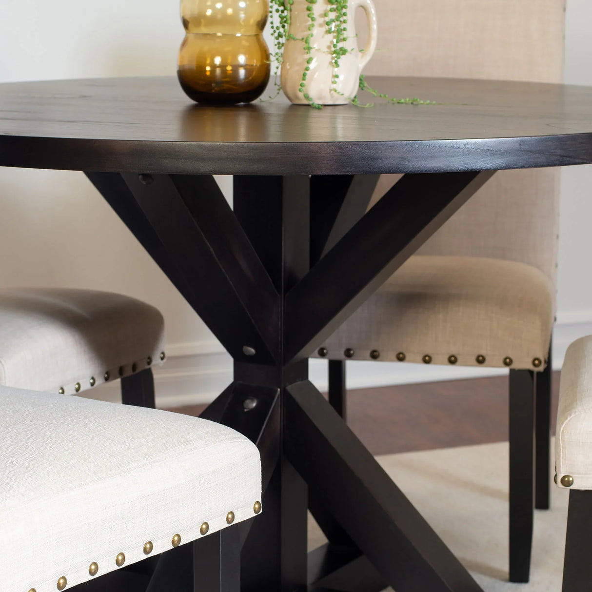 Mytzi - 5 Piece Dining Set, Cross-Buck Dining Table With 4 Stylish Chairs - Black / Beige - Furniture Home Direct