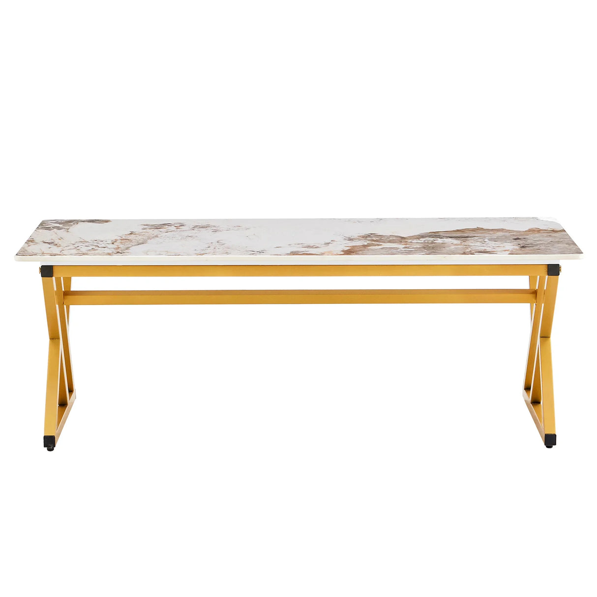 Coffee Table Marble Pattern Rectangular Gold Frame White - Furniture Home Direct
