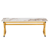 Coffee Table Marble Pattern Rectangular Gold Frame White - Furniture Home Direct