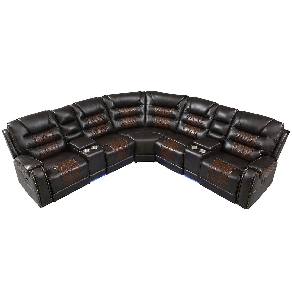 Sectional Sofa with Manual Recline LED Lights Black Brown - Furniture Home Direct