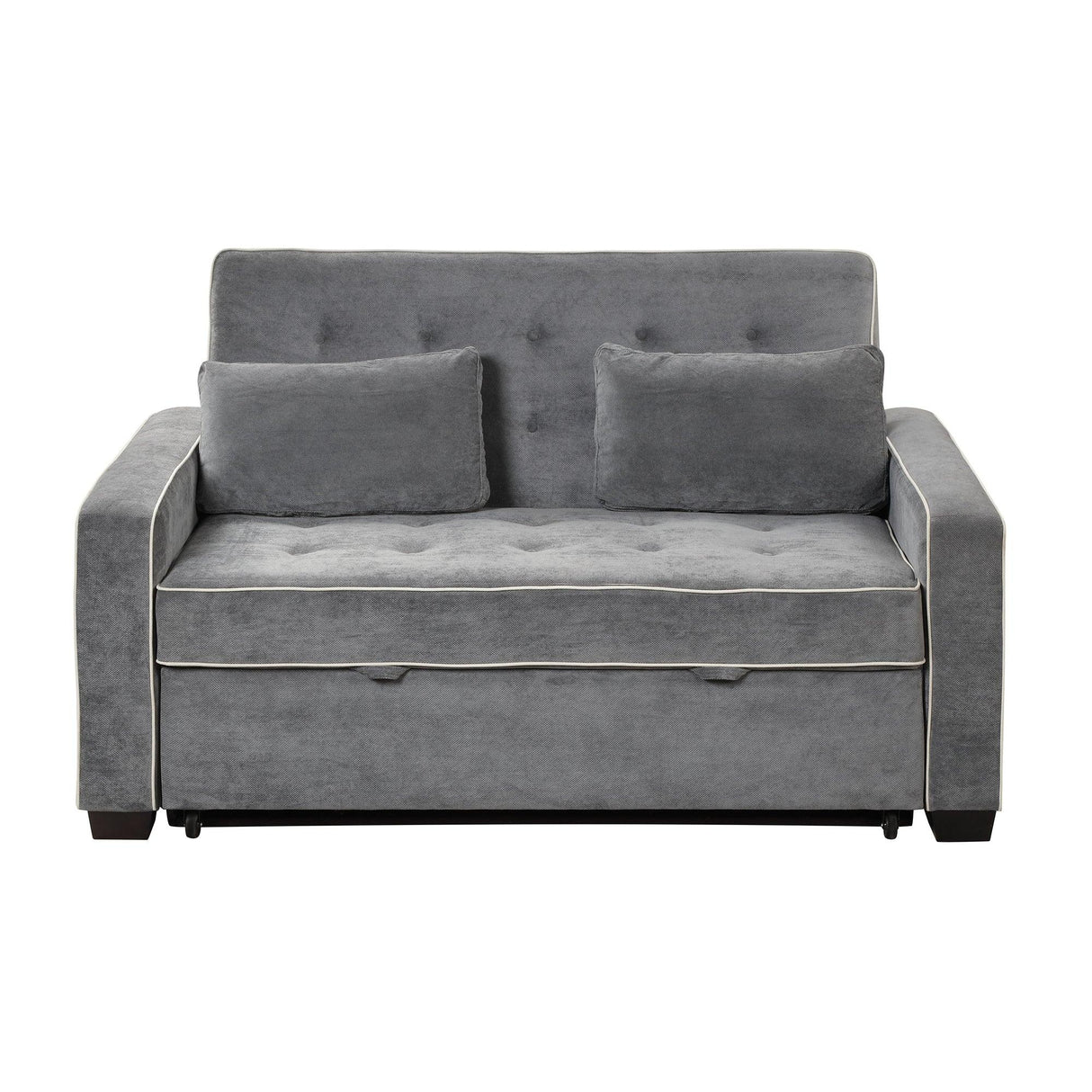 Upholstered Loveseat with Pull Out Sofa, Two Throw Pillows, Dual USB Charging Port And Adjustable Backrest - Gray - Furniture Home Direct