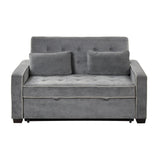 Upholstered Loveseat with Pull Out Sofa, Two Throw Pillows, Dual USB Charging Port And Adjustable Backrest - Gray - Furniture Home Direct