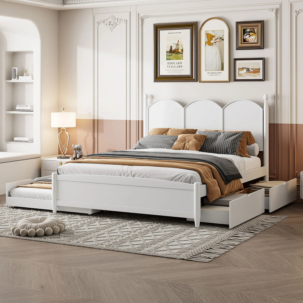 Platform Bed With With 2 Big Drawers And Trundle - Furniture Home Direct