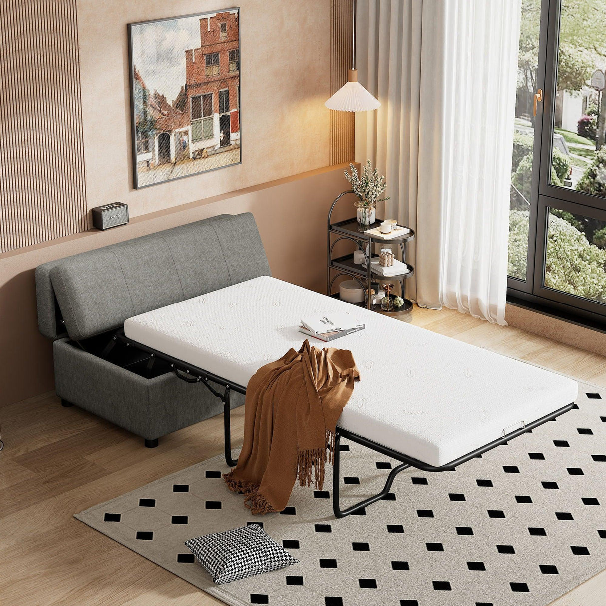 Twin Size Folding Ottoman Sleeper Bed With Mattress Convertible Guest Bed - Furniture Home Direct