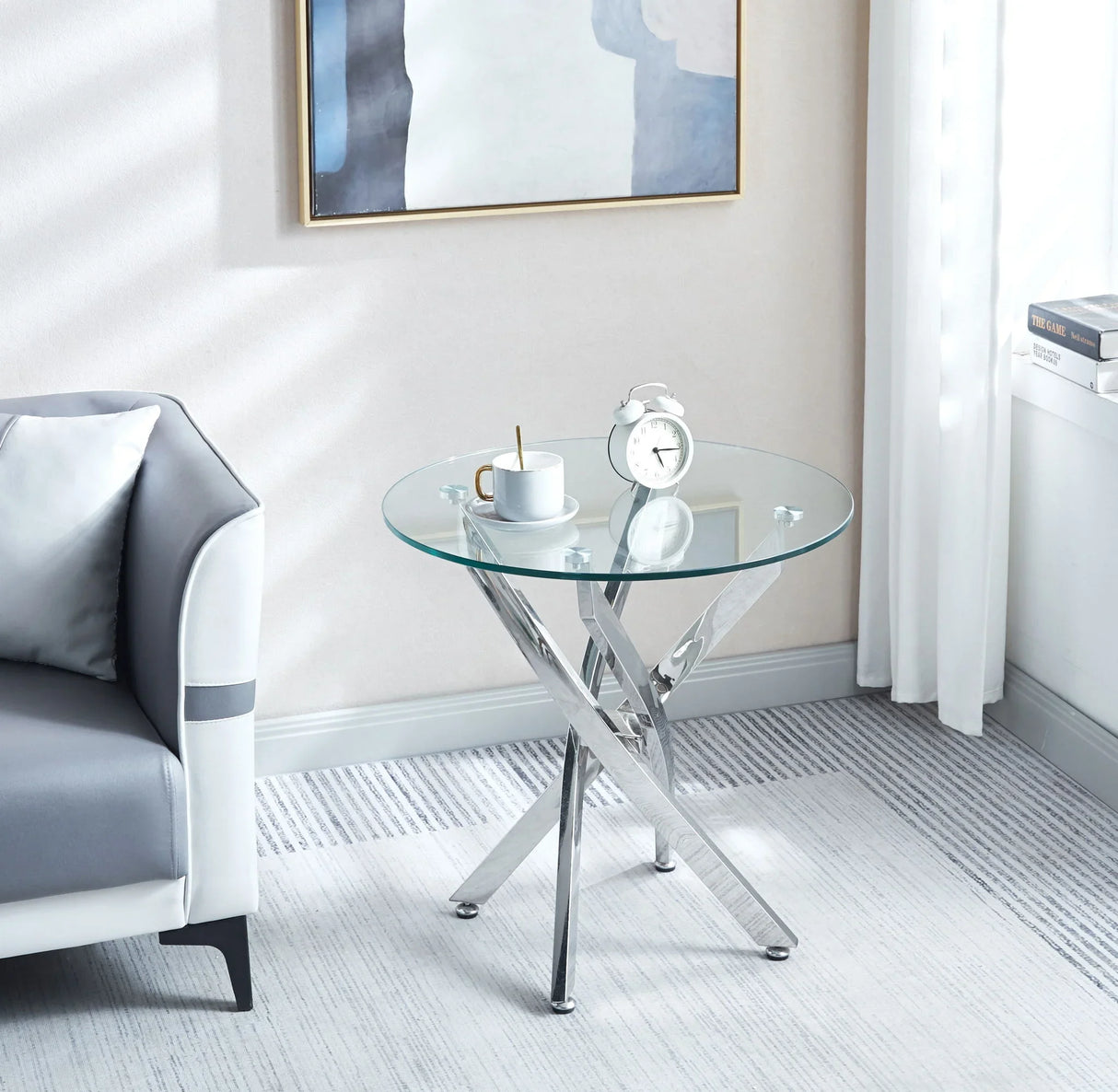 Modern Round Tempered Glass Table With Chrome Legs - Furniture Home Direct