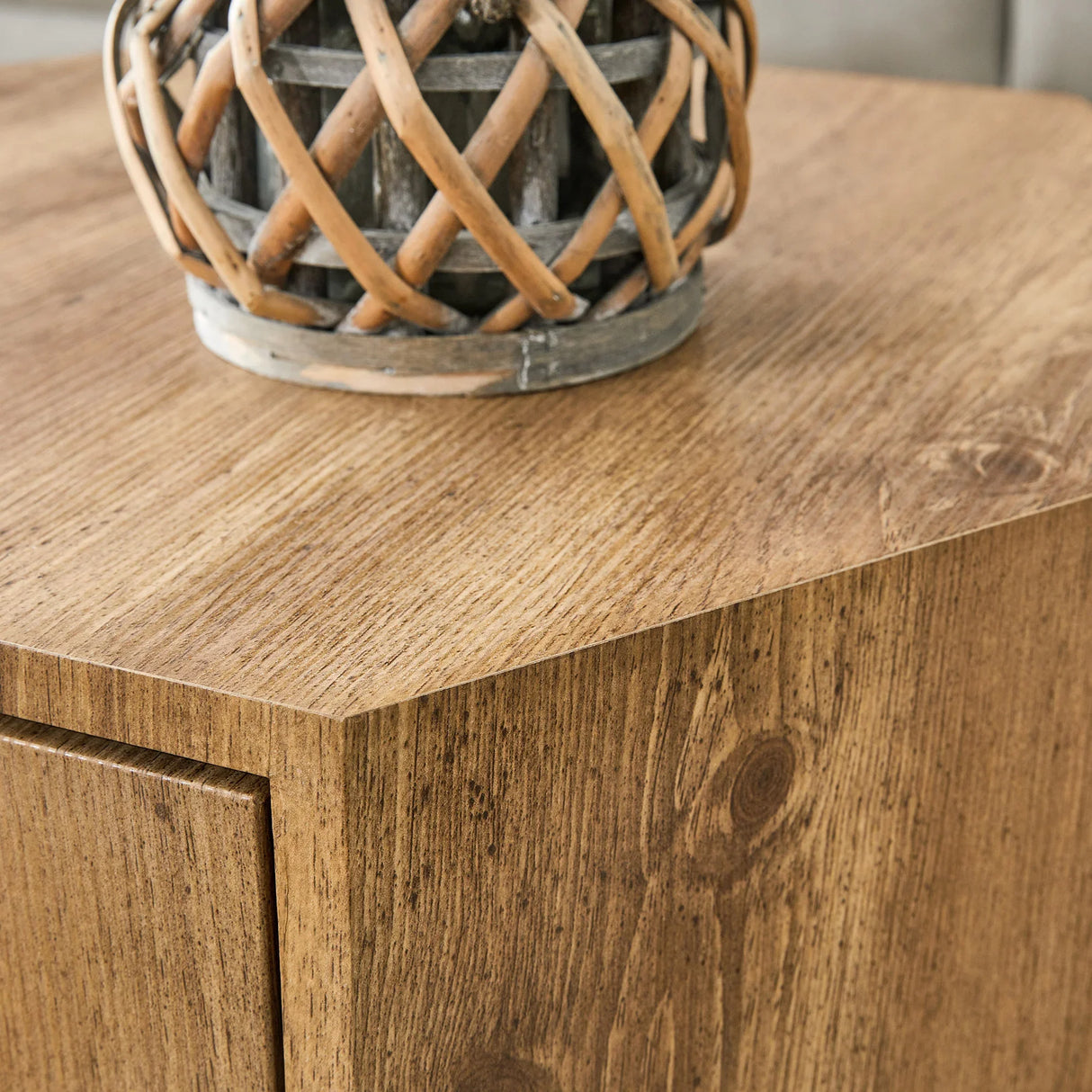 Coffee Table Hexagonal Drawer Unit Sleek Natural Wood - Furniture Home Direct