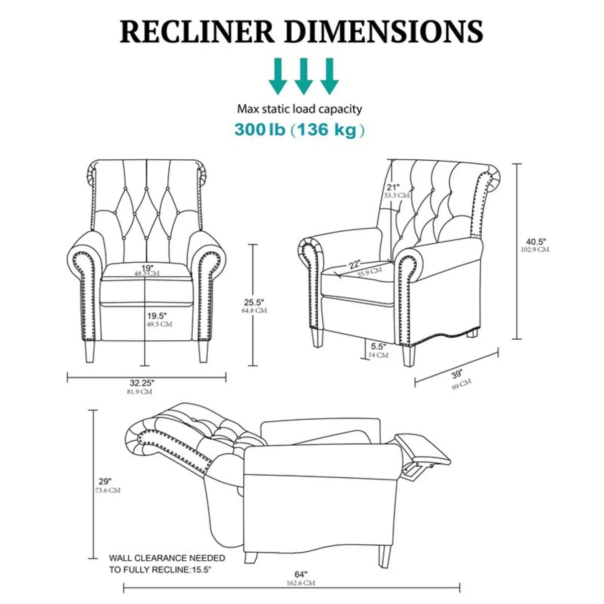 Aidan - Push Back Recliner Chair With Tufted Back And Nailhead Trim - Cream - Furniture Home Direct