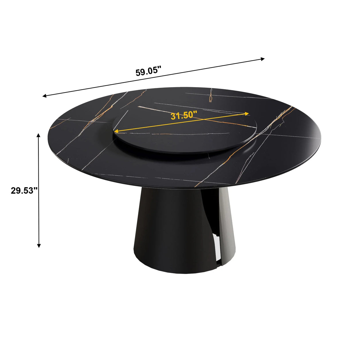 53.15" Round Modern Artificial Stone Carbon Steel Base Dining Table, Can Accommodate 6 People - Black / Gold - Furniture Home Direct