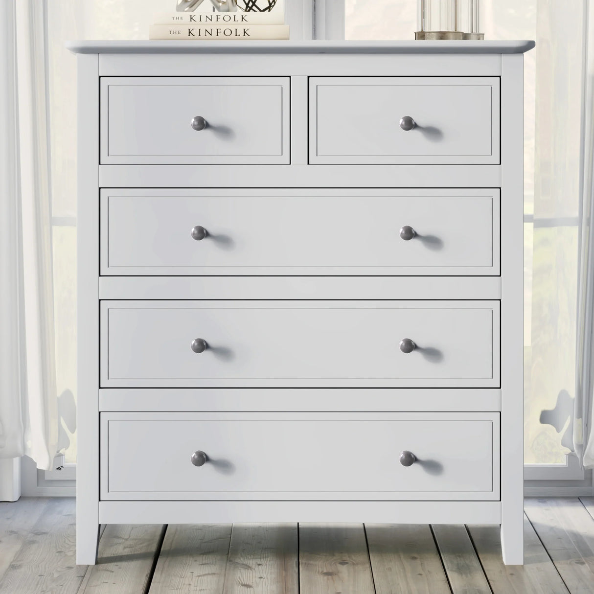 White Solid Wood 5 Piece Queen Bedroom Set(bed, 2 nightstands,chest,dresser) - Furniture Home Direct