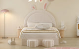 Rabbit-Shaped Bed for Kids Upholstered Full-Size White - Furniture Home Direct