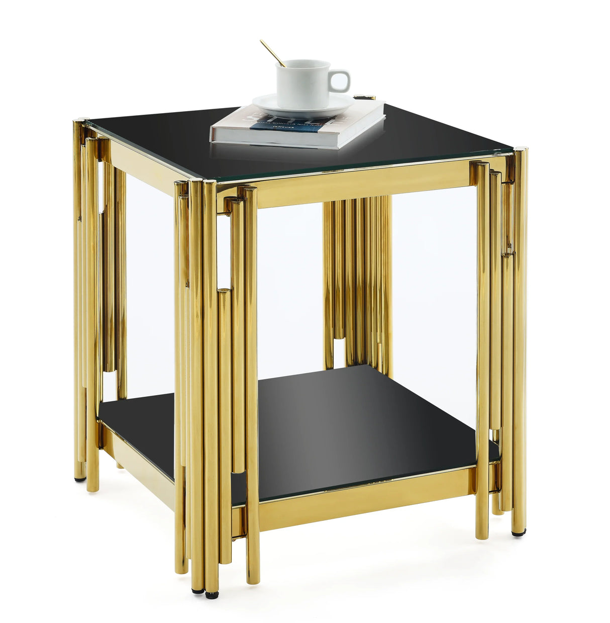 Side Table Polished Black Glass Top Gold Frame Gold - Furniture Home Direct