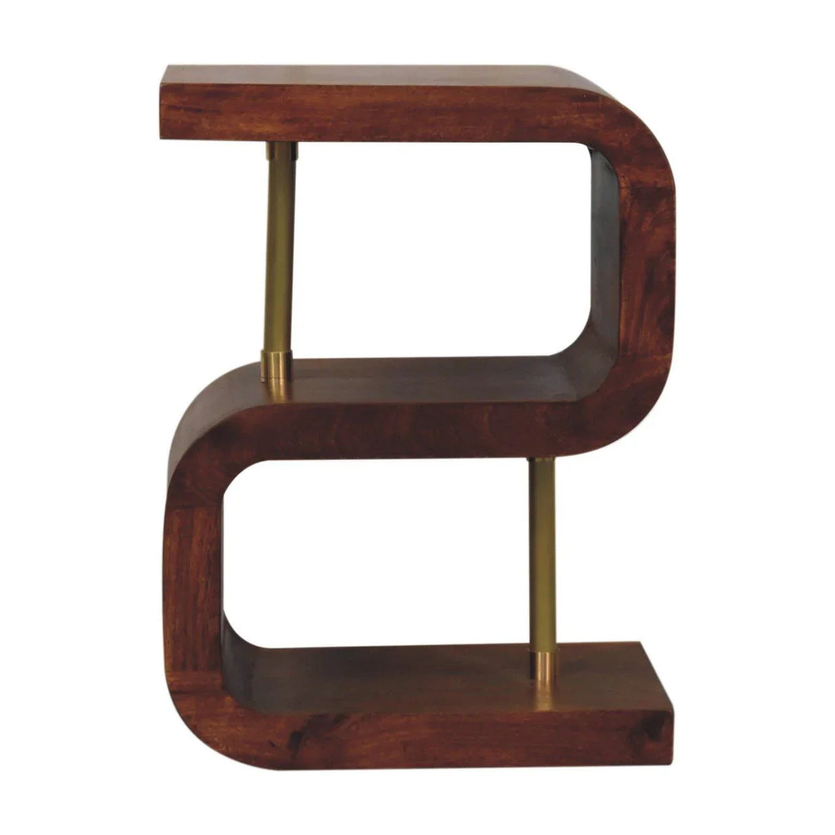 S Curve Brass Bedside Table - Dark Brown - Furniture Home Direct