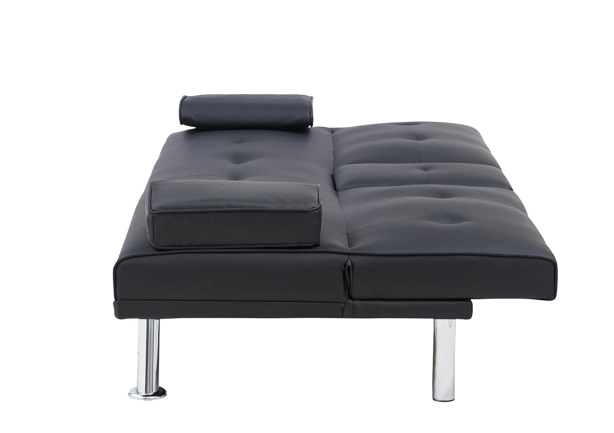 Black Leather Multifunctional Double Folding Sofa Bed for Office with Coffee Table - Furniture Home Direct