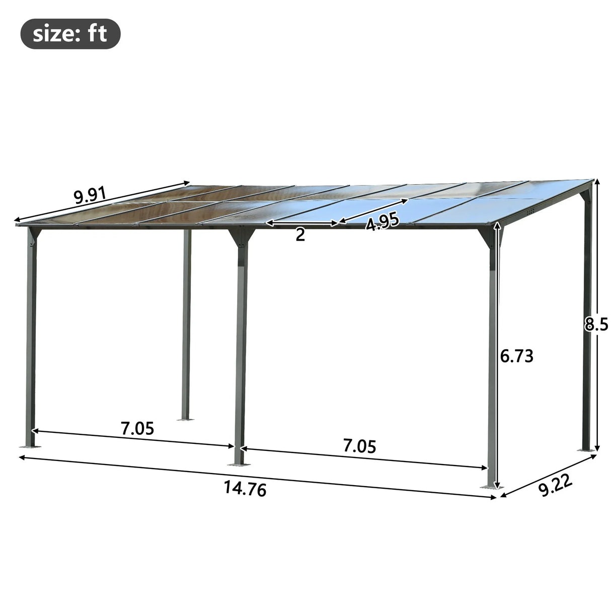 Outdoor Wall Mounted Gazebo With Sloped Roof Design, Uv Protection, And Durable Iron Frame - Gray - Furniture Home Direct