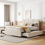 Upholstered Platform Bed With Brick Pattern Headboard And Twin Long Size Trundle - Furniture Home Direct