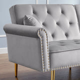 Velvet Tufted Sofa Couch With 2 Pillows And Nailhead Trim - Furniture Home Direct