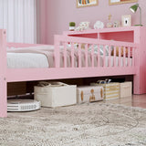 Bed With Headboard Storage Rack, 2 Under Bed Drawers, 3 Side Guardrails For Safety - Furniture Home Direct