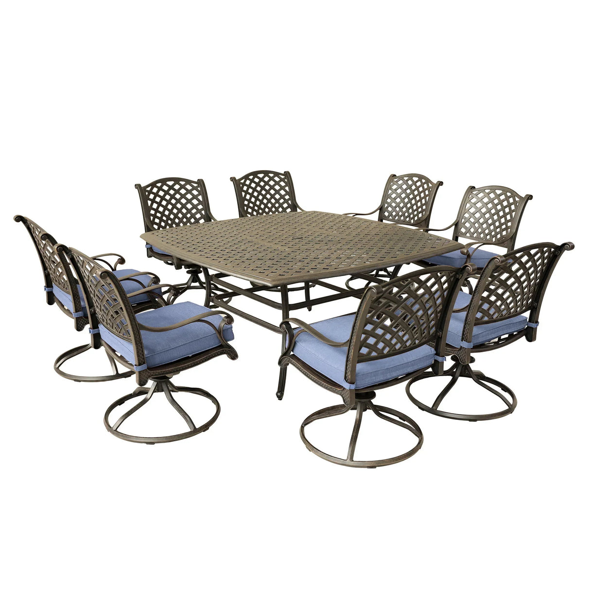 Square 8 Person 63.98" Long Dining Set With Dupione Brown Cushions - Furniture Home Direct