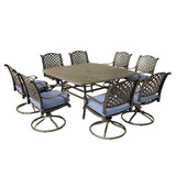 Square 8 Person 63.98" Long Dining Set With Dupione Brown Cushions - Furniture Home Direct