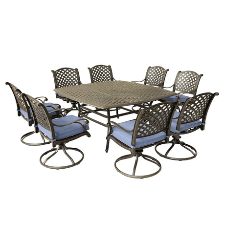 Square 8 Person 63.98" Long Dining Set With Dupione Brown Cushions - Furniture Home Direct
