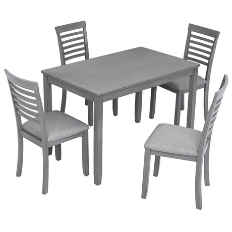 5 Pieces Modern Dining Set, Rectangular Wooden Dining Table With 4 Upholstered Chairs - Furniture Home Direct