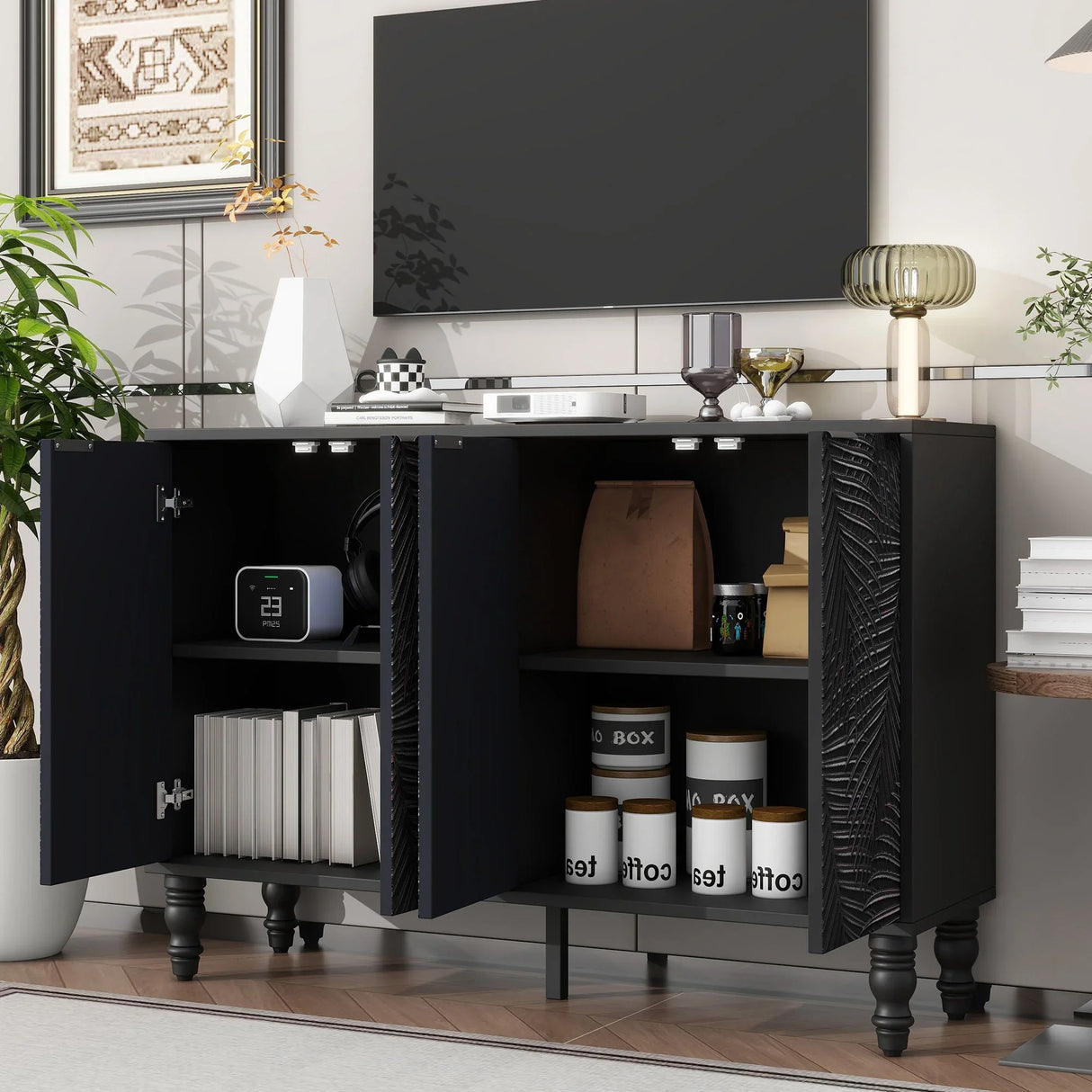 Modern TV Stand With 2 Spacious Storage Space And Anti-Tip Device - Furniture Home Direct