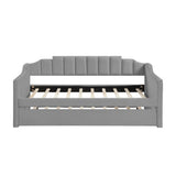 Daybed With Trundle Velvet Contemporary Twin Size Grey - Furniture Home Direct