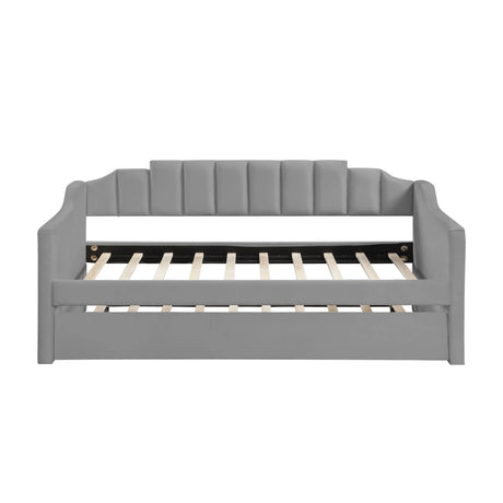 Daybed With Trundle Velvet Contemporary Twin Size Grey - Furniture Home Direct