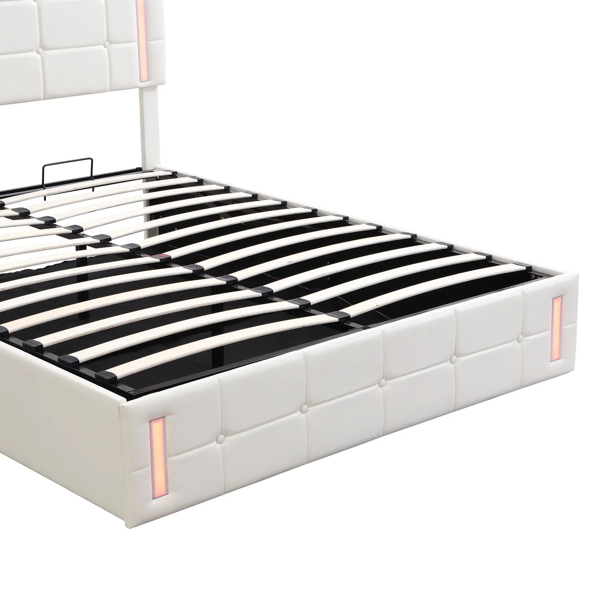 Storage Bed With LED Lights And Hydraulic Lift White - Furniture Home Direct