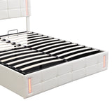 Storage Bed With LED Lights And Hydraulic Lift White - Furniture Home Direct