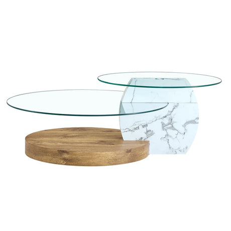 Contemporary Artistic Double Layer Coffee Table,Tempered Glass Top - Furniture Home Direct